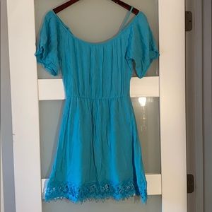 Teal on or off the shoulder dress